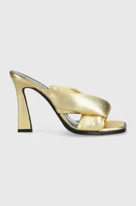 Kožené pantofle Pinko Corinne dámské, zlatá barva, na podpatku #6210035