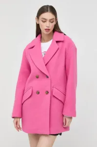 Vlněný kabát Pinko dámský, růžová barva, přechodný, dvouřadový #4522047