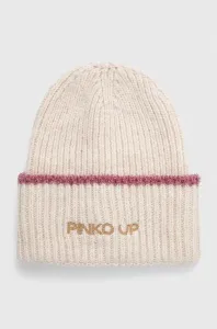 Dětská čepice s příměsí vlny Pinko Up béžová barva, z husté pleteniny