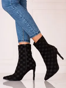 Exkluzívní dámské  kotníčkové boty černé na jehlovém podpatku #600685