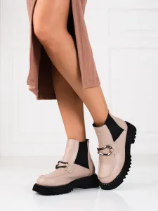 Exkluzívní  kotníčkové boty dámské hnědé na plochém podpatku #601700
