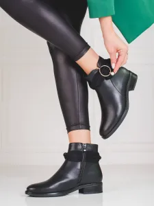 Luxusní černé dámské  kotníčkové boty na plochém podpatku #601156