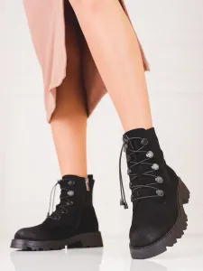 Luxusní dámské černé  kotníčkové boty na plochém podpatku #601341
