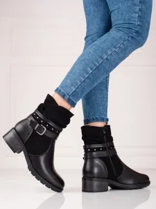 Luxusní  kotníčkové boty černé dámské na plochém podpatku #601511