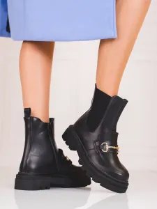 Pěkné dámské černé  kotníčkové boty na plochém podpatku #601146