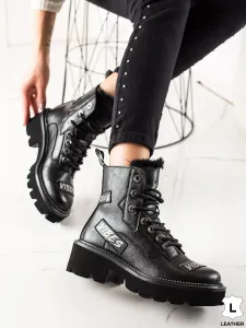 Praktické dámské černé  kotníčkové boty na širokém podpatku #597762