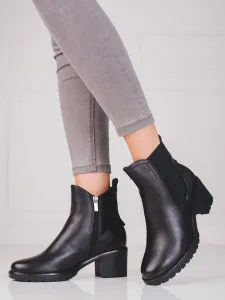 Stylové  kotníčkové boty černé dámské na širokém podpatku #601290