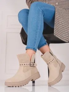 Trendy hnědé  kotníčkové boty dámské na plochém podpatku #601535