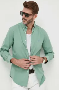 Bavlněné tričko Polo Ralph Lauren zelená barva, slim, s límečkem button-down