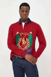 Bavlněné tričko s dlouhým rukávem Polo Ralph Lauren červená barva, s potiskem #5017695