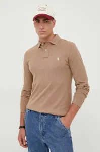 Bavlněné tričko s dlouhým rukávem Polo Ralph Lauren hnědá barva