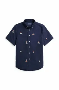 Dětská bavlněná košile Polo Ralph Lauren tmavomodrá barva #4977119