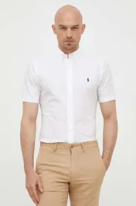 Košile Polo Ralph Lauren pánská, bílá barva, slim, s límečkem button-down #5342678