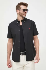 Košile Polo Ralph Lauren pánská, černá barva, slim, s límečkem button-down #5342676