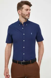 Košile Polo Ralph Lauren pánská, tmavomodrá barva, slim, s límečkem button-down #5342677