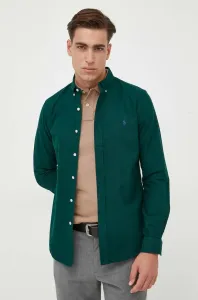 Košile Polo Ralph Lauren zelená barva, slim, s límečkem button-down
