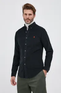 Manšestrová košile Polo Ralph Lauren pánská, černá barva, regular, s límečkem button-down