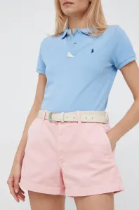 Bavlněné šortky Polo Ralph Lauren dámské, růžová barva, hladké, high waist #4745904