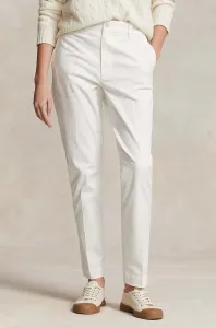 Kalhoty Polo Ralph Lauren dámské, béžová barva, jednoduché, high waist #4657825