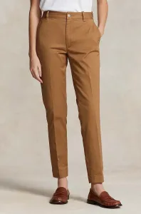 Kalhoty Polo Ralph Lauren dámské, béžová barva, jednoduché, high waist #4862814