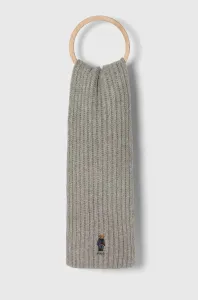 Vlněná šála Polo Ralph Lauren šedá barva, s aplikací