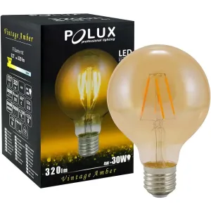 LED žárovka LED E27 G80 4W = 18W 320lm 2000K Teplá bílá 360° Filament GOLDLUX (Polux)