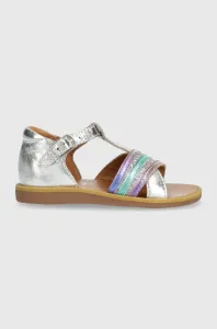 Dětské kožené sandály Pom D'api stříbrná barva #5156893