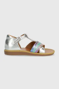 Dětské kožené sandály Pom D'api stříbrná barva #5156894