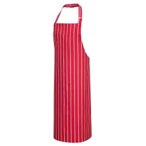 Kuchařská zástěra ke krku PORTWEST červená s bílými pásy bez kapsy