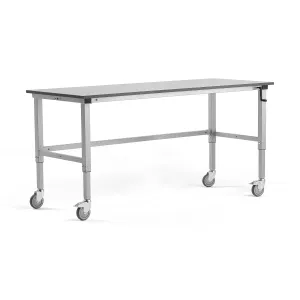 Mobilní pracovní stůl MOTION, manuálně nastavitelná výška, 2000x800 mm, 150 kg, šedá