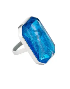 Preciosa Luxusní ocelový prsten s ručně mačkaným kamenem českého křišťálu Preciosa Ocean Aqua 7446 67 60 mm