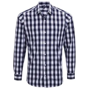 Premier Workwear Pánská bavlněná kostkovaná košile - Bílá / tmavě modrá | XL