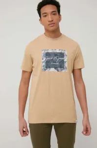 Bavlněné tričko Premium by Jack&Jones béžová barva, s potiskem #4984177