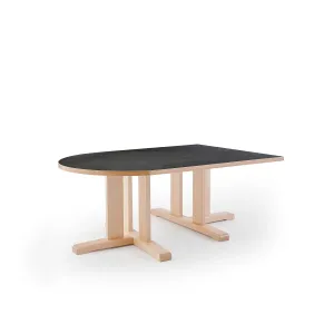Stůl KUPOL, 1400x800x500 mm, půlovál, akustické linoleum, bříza/tmavě šedá