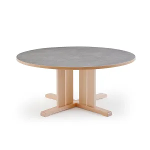Stůl KUPOL, Ø1200x600 mm, akustické linoleum, bříza/šedá