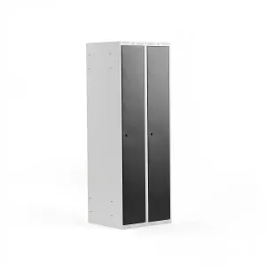 Šatní skříňka CLASSIC, 2 sekce, 1740x600x550 mm, šedá, černé dveře