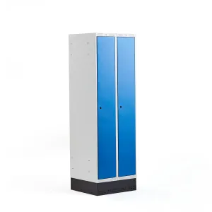 Šatní skříňka CLASSIC, se soklem, 2 sekce, 1890x600x550 mm, modré dveře