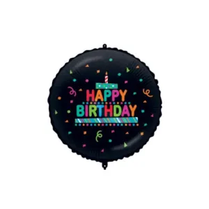 Procos Fóliový balón - Kruh Konfety Happy Birthday - černý 46 cm #3977556