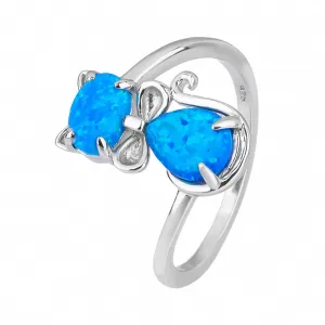 Stříbrný prsten KOČKA modrý OPÁL Velikost prstenu: 52