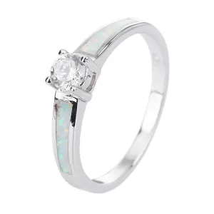 Stříbrný prsten SOLITÉR bílý OPÁL Velikost prstenu: 61 #5572237