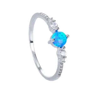 Stříbrný prsten SOLITÉR modrý OPÁL Velikost prstenu: 49