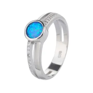 Stříbrný prsten SOLITÉR modrý OPÁL Velikost prstenu: 52