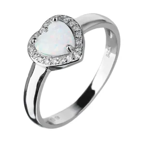 Stříbrný prsten SRDCE bílý OPÁL Velikost prstenu: 56