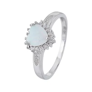 Stříbrný prsten SRDÍČKO bílý OPÁL Velikost prstenu: 52