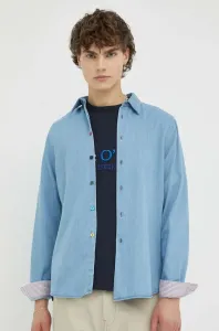 Džínová košile PS Paul Smith pánská, tmavomodrá barva, regular, s klasickým límcem