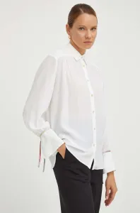 Košile s příměsí hedvábí PS Paul Smith béžová barva, relaxed, s klasickým límcem