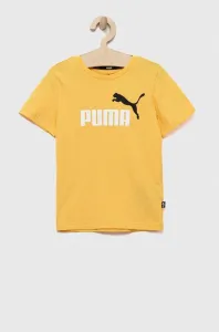 Dětské bavlněné tričko Puma ESS+ 2 Col Logo Tee B žlutá barva, s potiskem