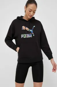 Mikina Puma dámská, černá barva, s kapucí, s potiskem