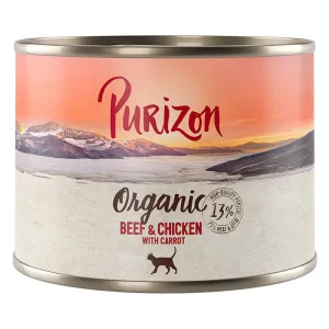 Purizon konzervy, 6 x 200 / 6 x 400 g - 15 % sleva -Organic  hovězí a kuřecí s mrkví (6 x 200 g)