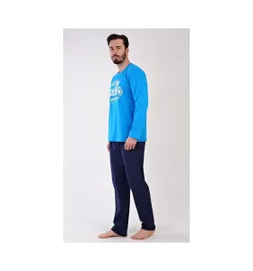 Pohodlné modré pánské pyžamo Motocykel #5959037